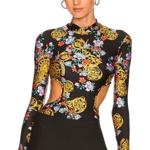 VERSACE JEANS COUTURE “SUNFLOWER GARLAND” CUTOUT BODYSUIT, IT/42 US/6